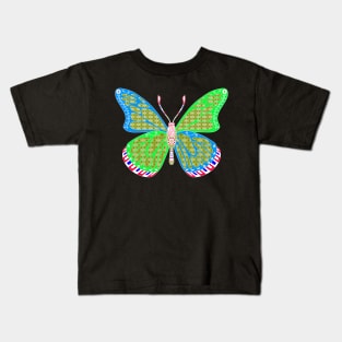 ecopop butterfly in mexican totonac patterns art Kids T-Shirt